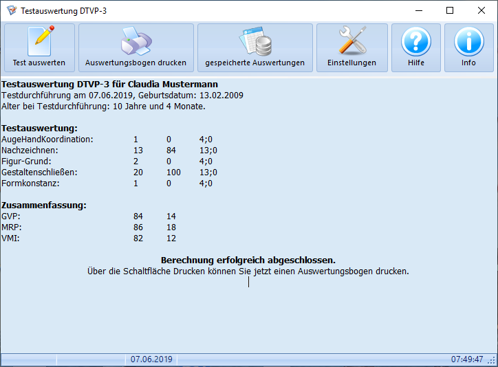 Testauswertung DTVP-3 Testauswertung DTVP-3